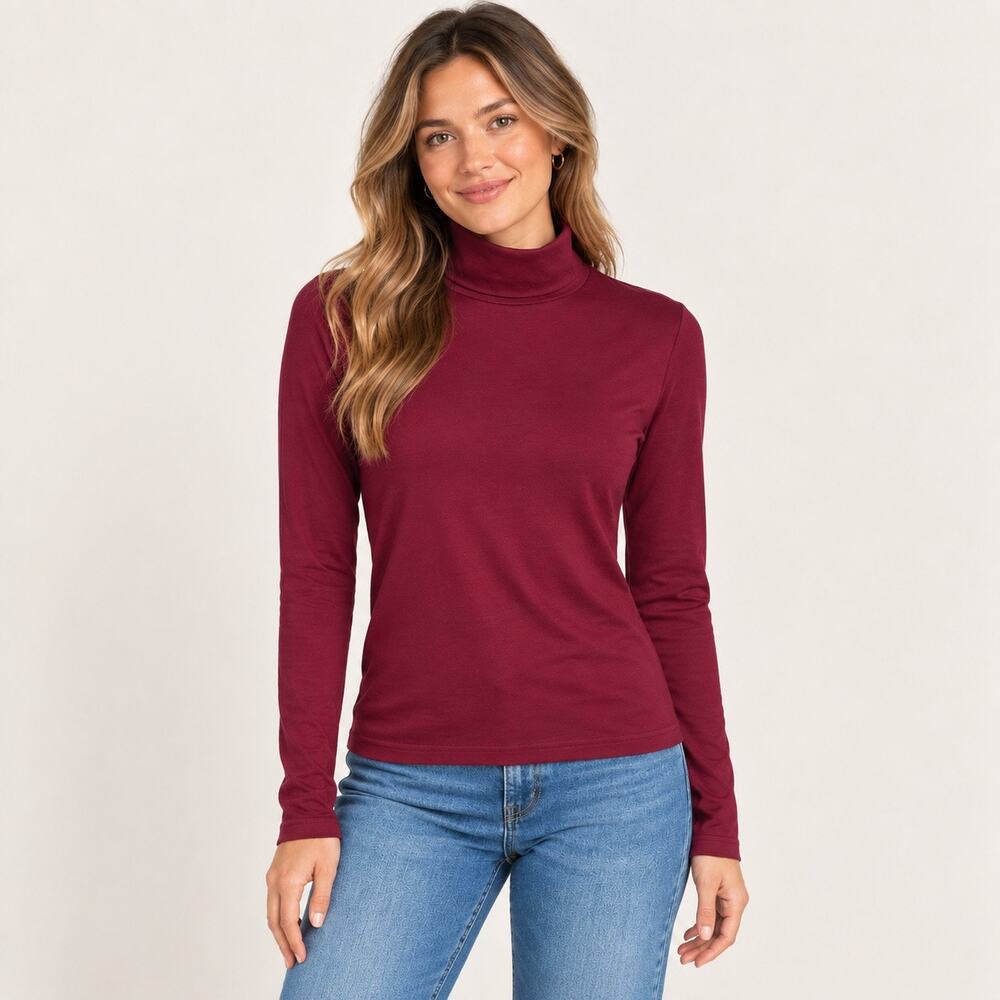 J.Crew Feather Cotton Jersey Turtleneck Long Sleeve Burgundy Small NWT